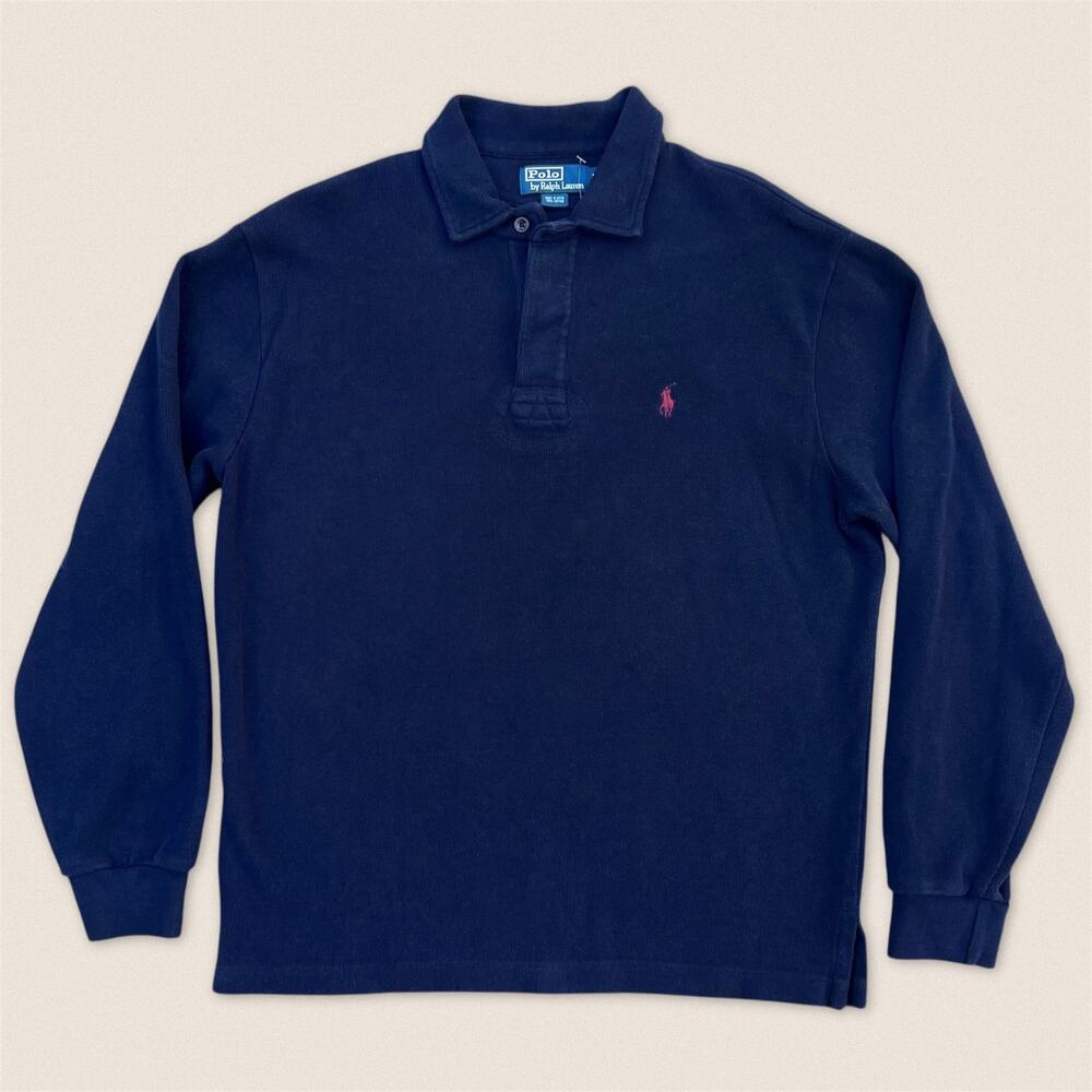 Polo Ralph Lauren Navy Blue Collared Cotton Sweater - Size‎ Large